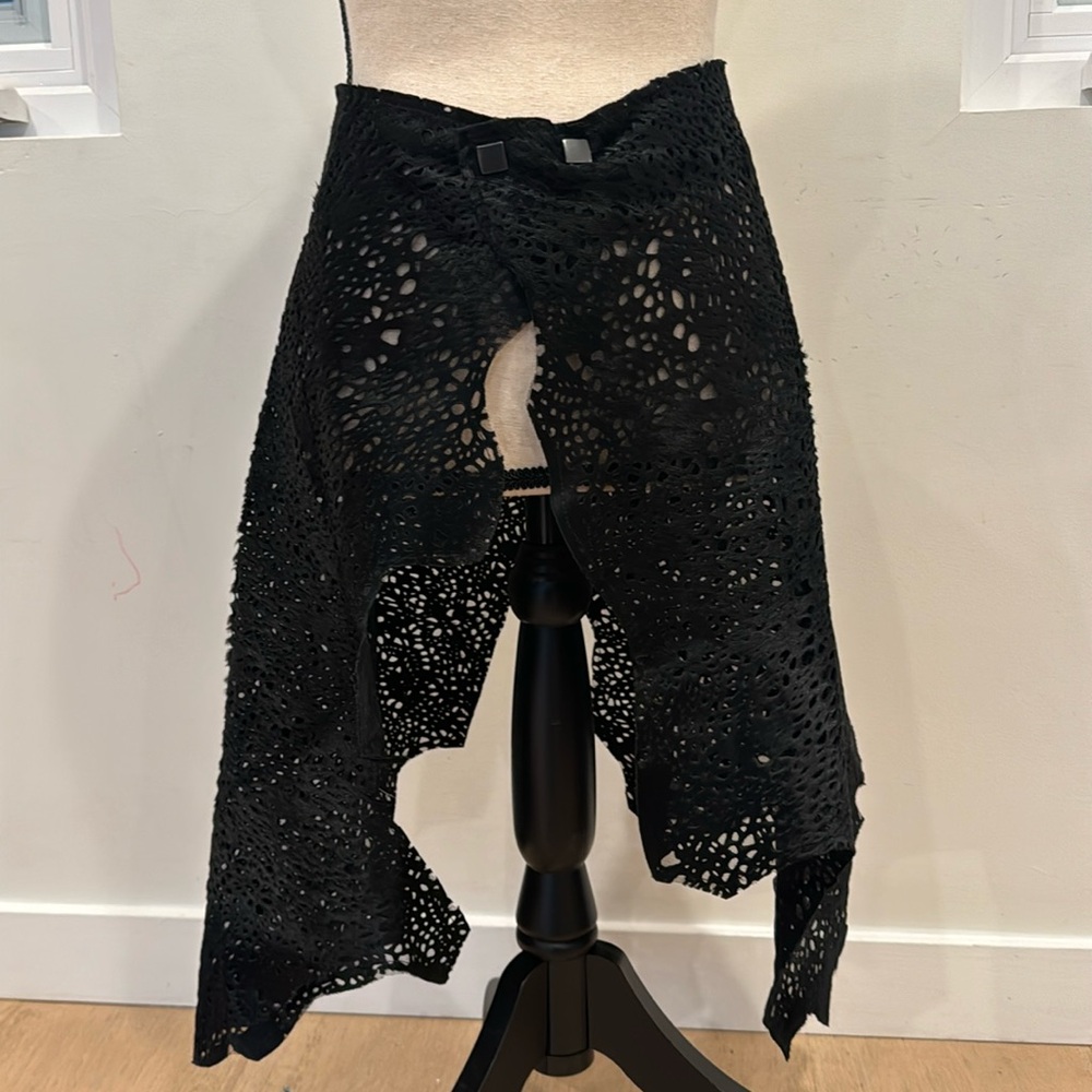 Rosa Cha cow fur leather lace over skirt wrap around